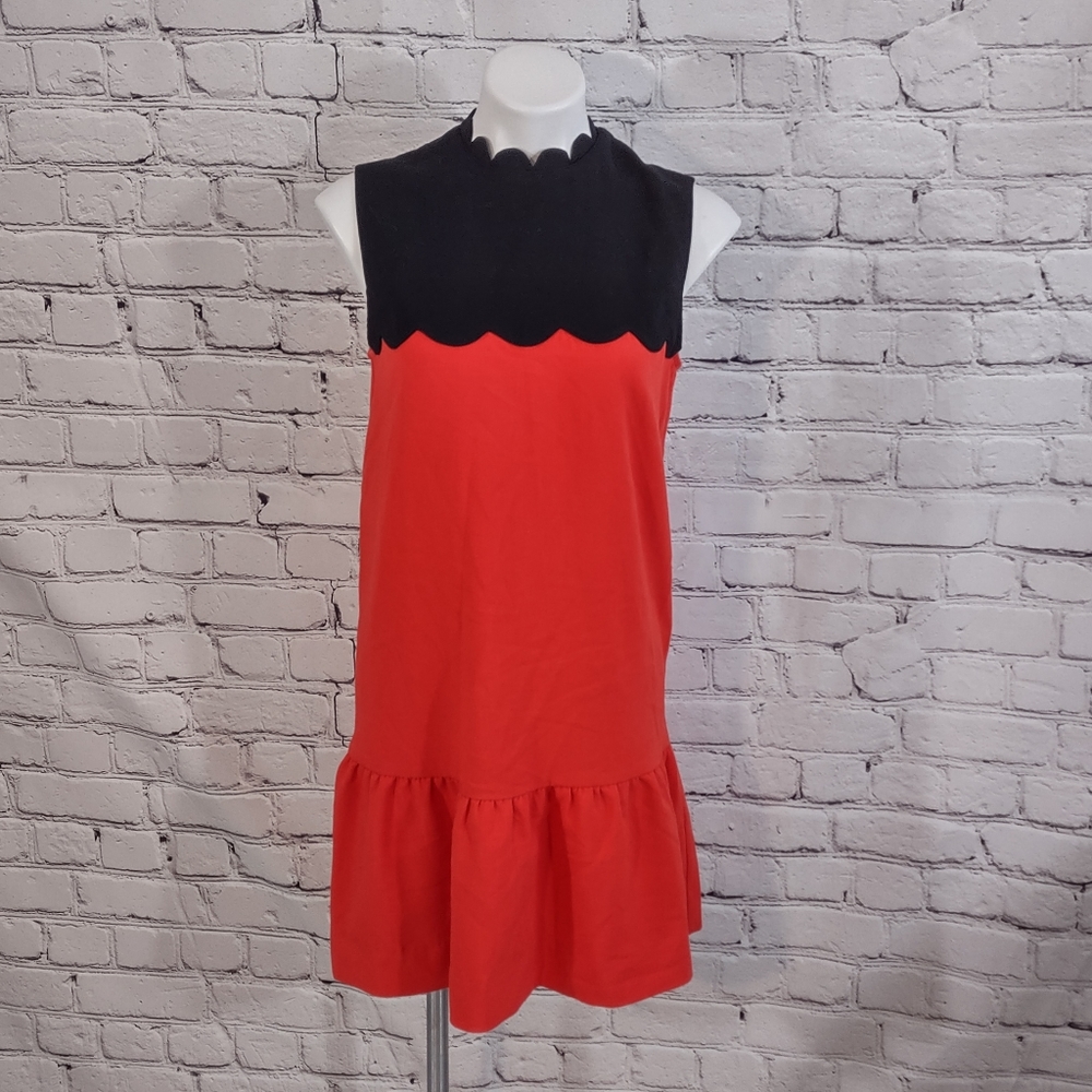 Victoria Beckham Red and Black Scalloped Mini Dress